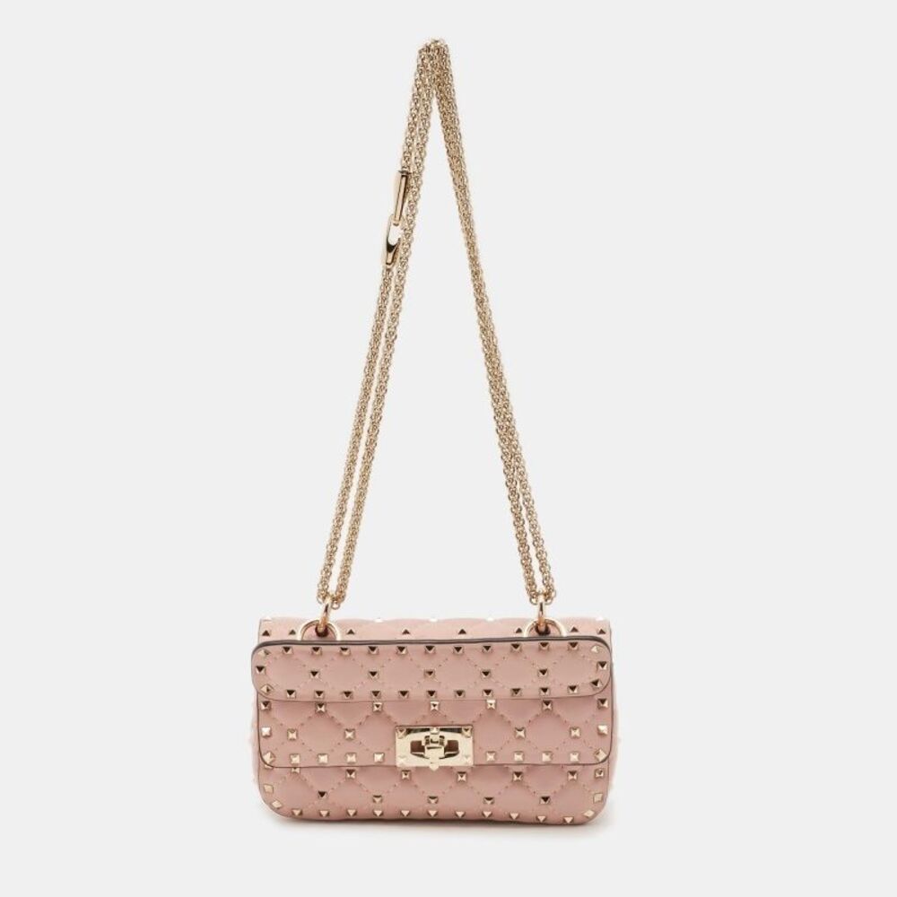 Valentino Rockstud Spike Small Pink Leather Top Handle Bag